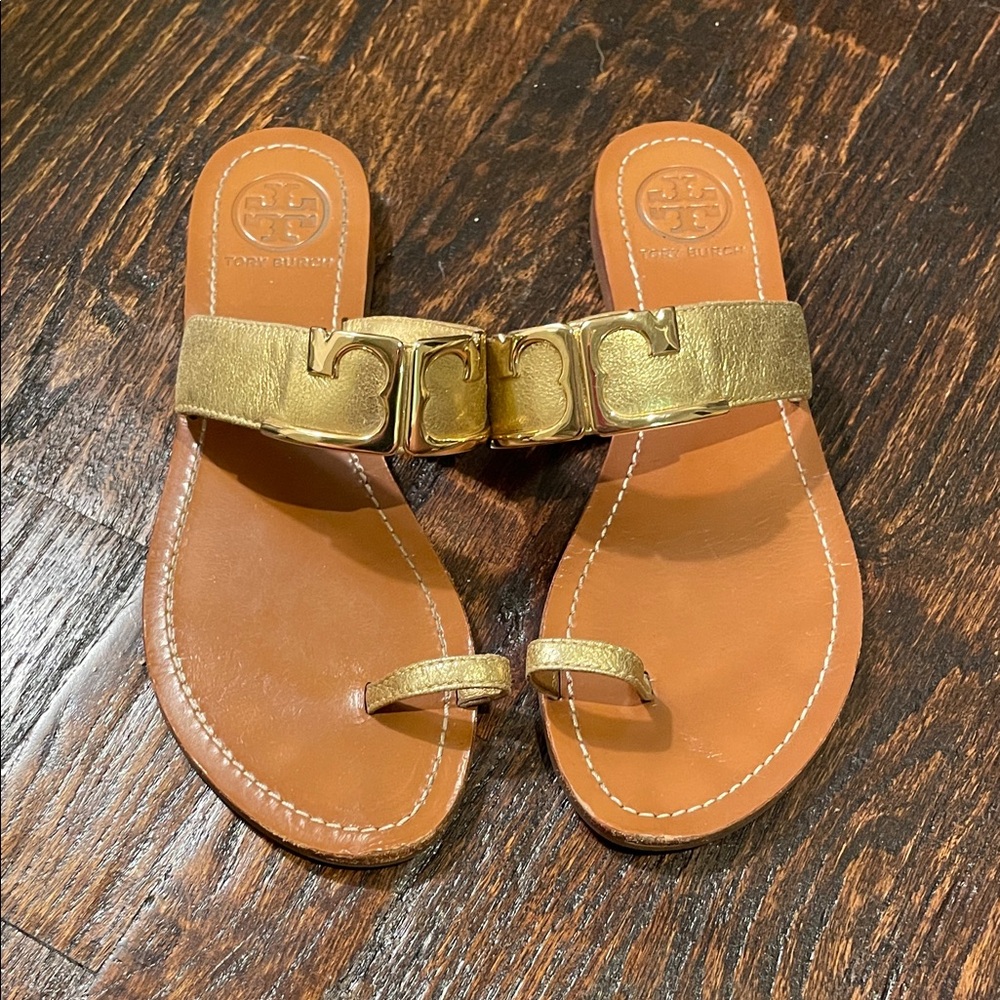 Tory Burch Metallic Gold and Brown Sandals